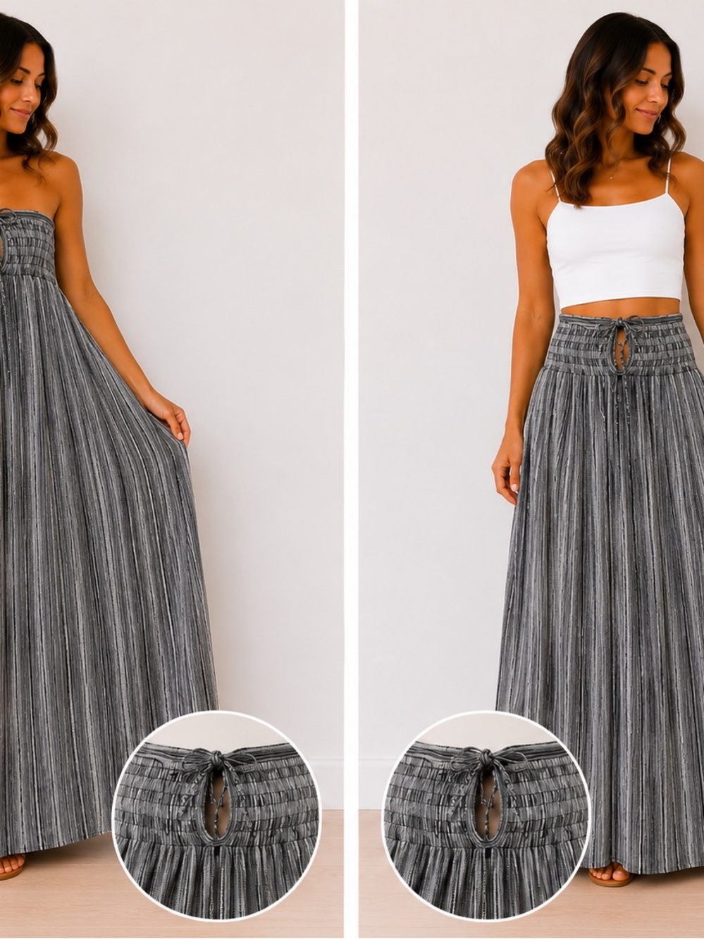 Free People Convertible Maxi Skirt Strapless Dress XS Black & White Boho